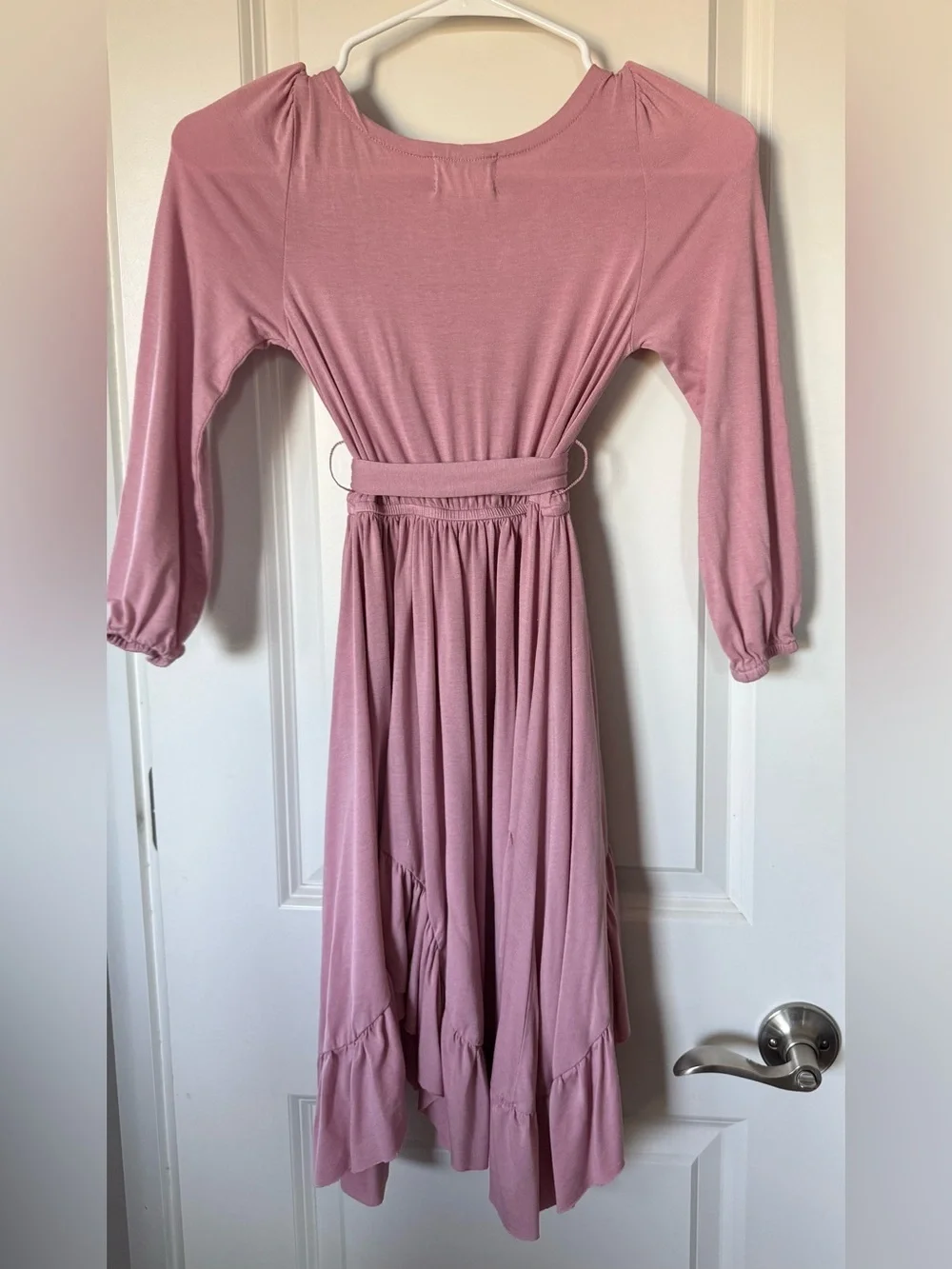 Girls' Pink High-Low Ruffle Dress with Waist Tie